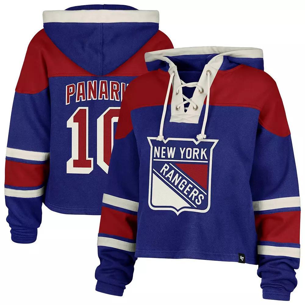 Women's '47 Artemi Panarin Blue New York Rangers Superior Lacer Cropped Pullover Hoodie, Size: XL, Ran Blue Product Image