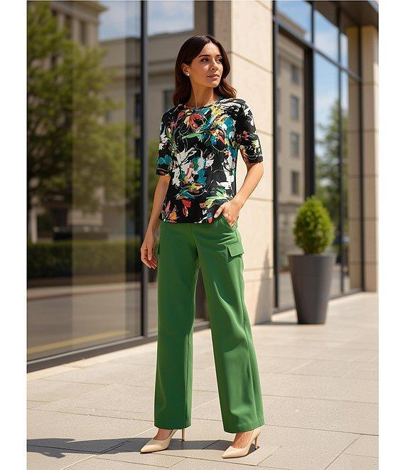 Investments Petite Size Knit Floral Garden Gestures Elbow Length Sleeve Crew Neck Top Product Image