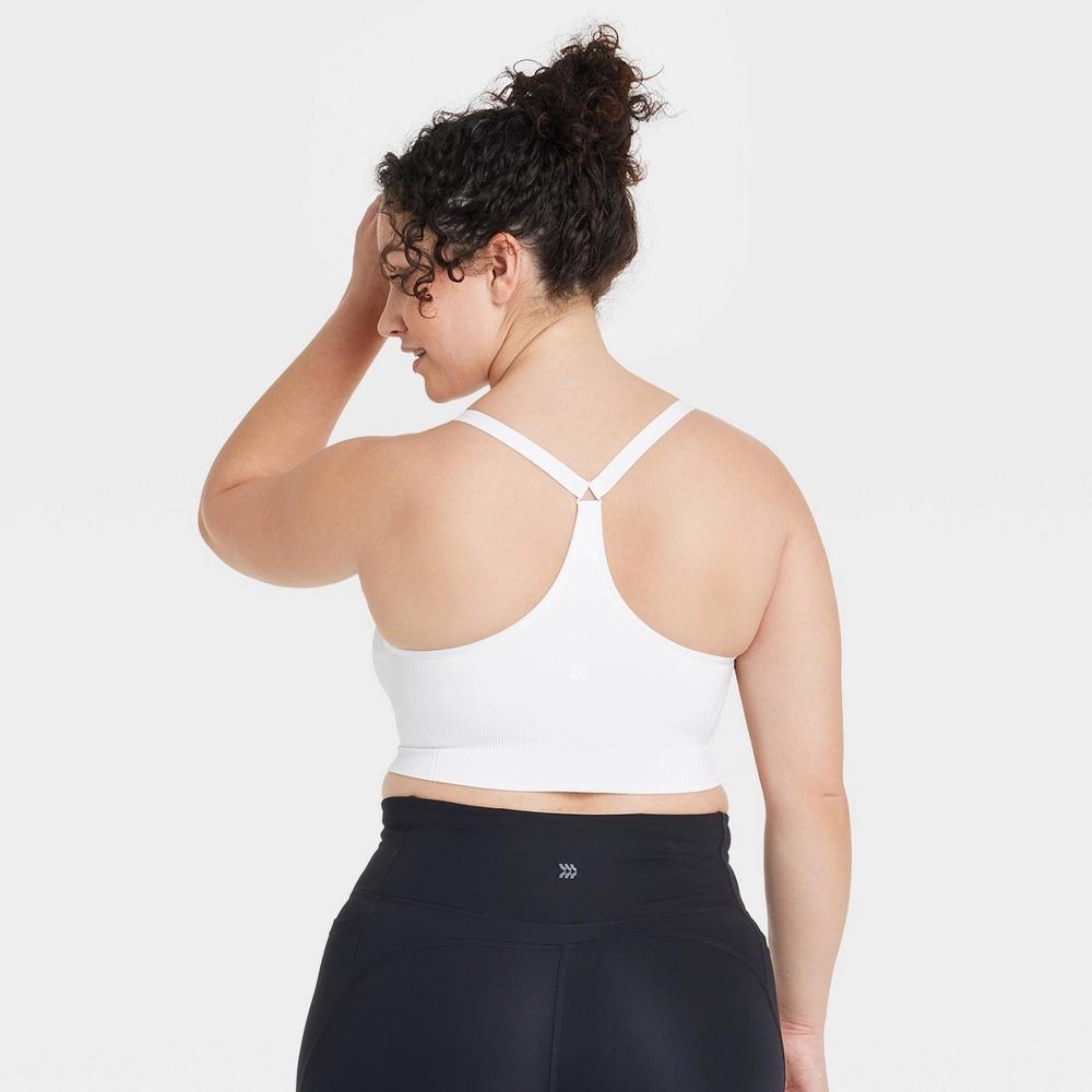 Womens Seamless Medium Support Cami Sports Bra - All In Motion White S: Racerback, Pullover, Adjustable Straps, Removable Padding Product Image