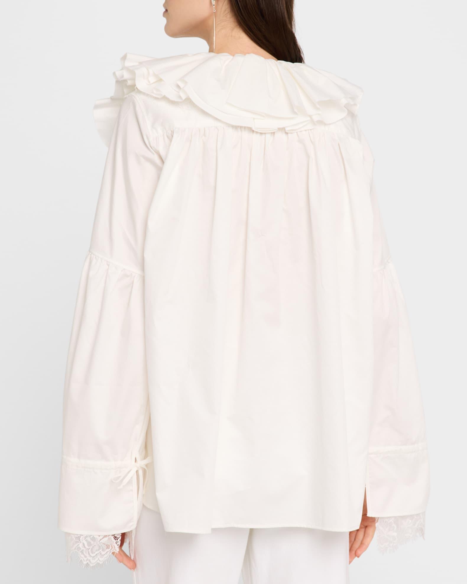 Long-Sleeve Frilled Lace Shirt Product Image