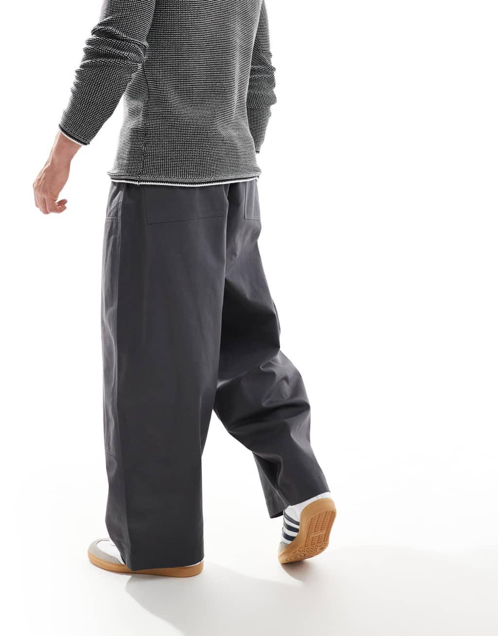 ASOS DESIGN oversized baggy with knee panels in charcoal gray canvas  Product Image