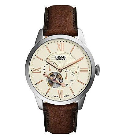Fossil Mens Townsman Mechanical Automatic Brown Leather Strap Watch Product Image