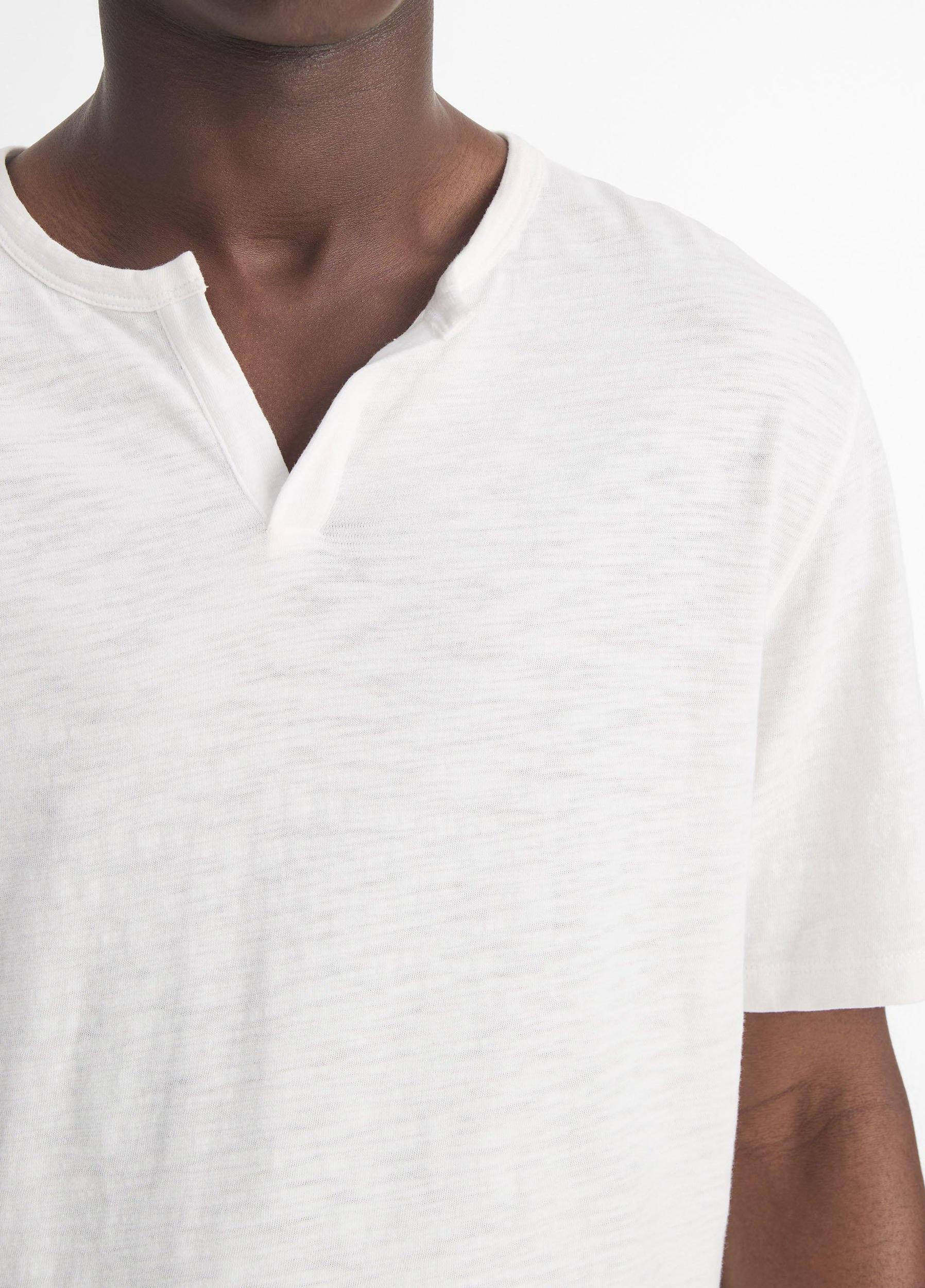 Mens Slub Cotton Split-Neck T-Shirt, Midnight Sky, Size M Vince Product Image