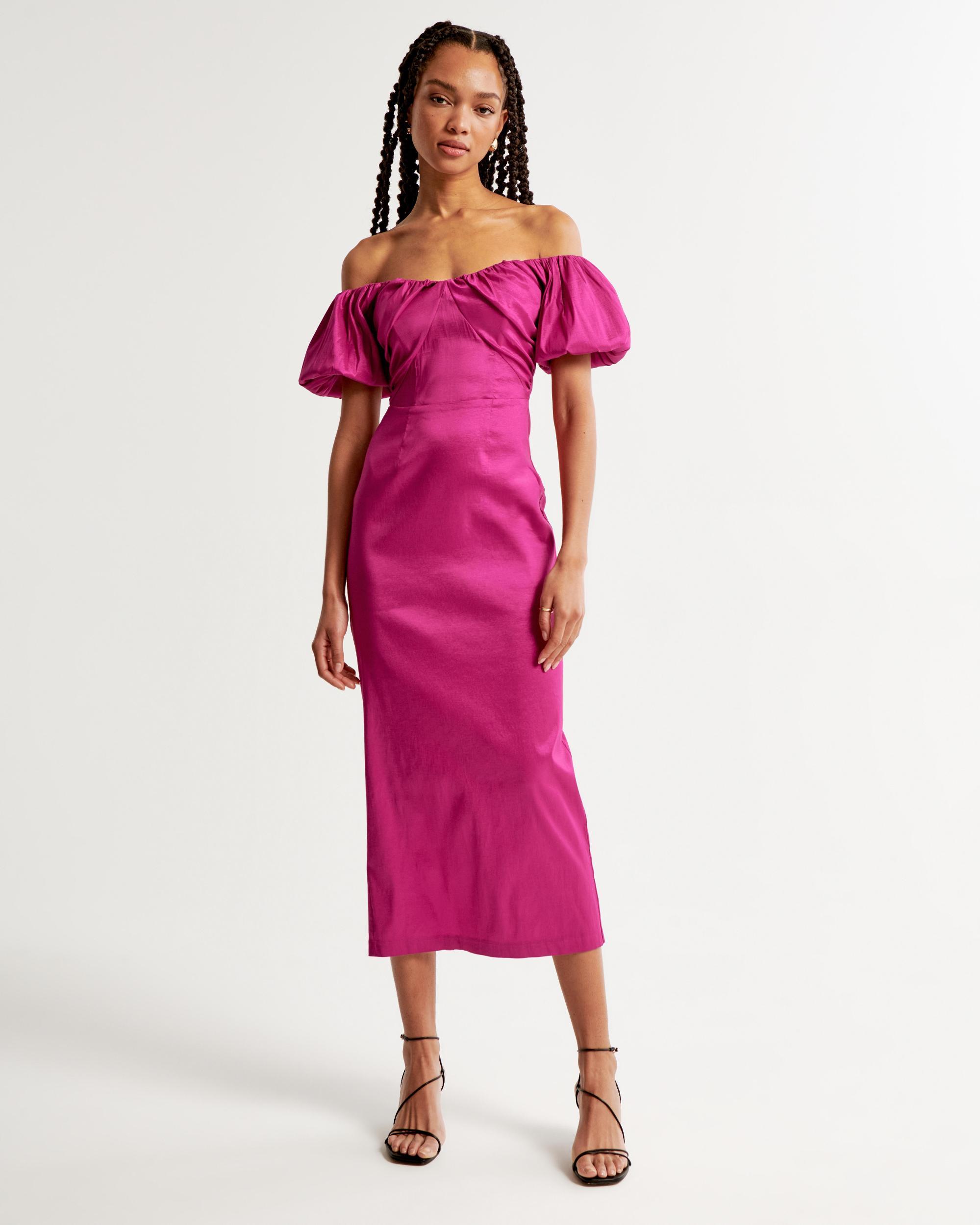 Taffeta Off-The-Shoulder Midi Dress Product Image