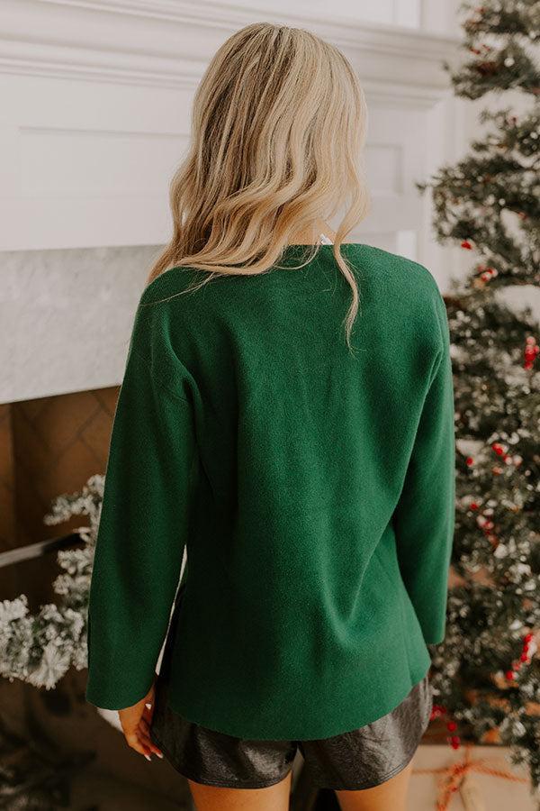 Coffee Shop Cutie Knit Sweater Top in Hunter Green Product Image