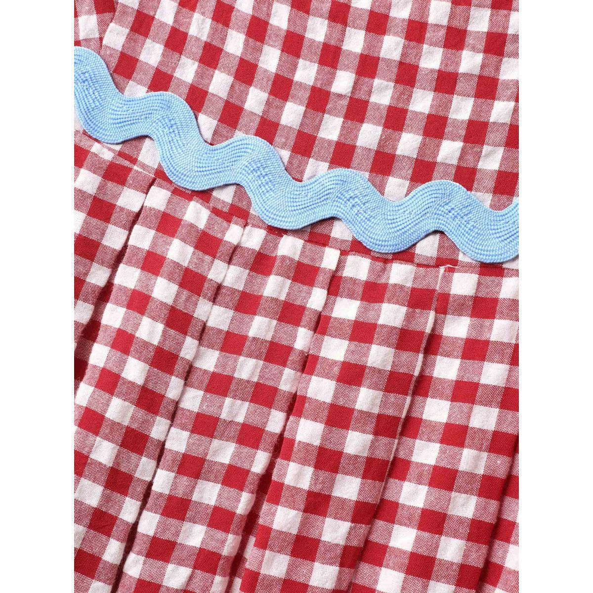 Plus Size Cotton Sweet Gingham Print Stretchy Waist Midi Dress Raspberry Women Non Sleeveless Curvy BloomChic 26/4X Product Image