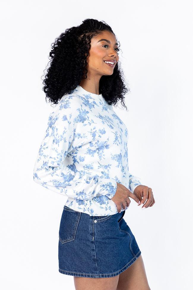 Blooming Love Blue Crew Neck Floral Sweater FINAL SALE Product Image
