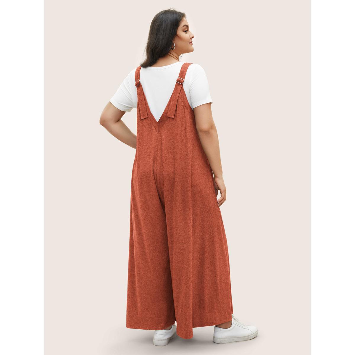Plus Size OrangeRed Supersoft Essentials Solid Pocket Adjustable Straps Jumpsuit Women Casual Sleeveless Non Everyday Loose Jumpsuits BloomChic 22-24/3X Product Image