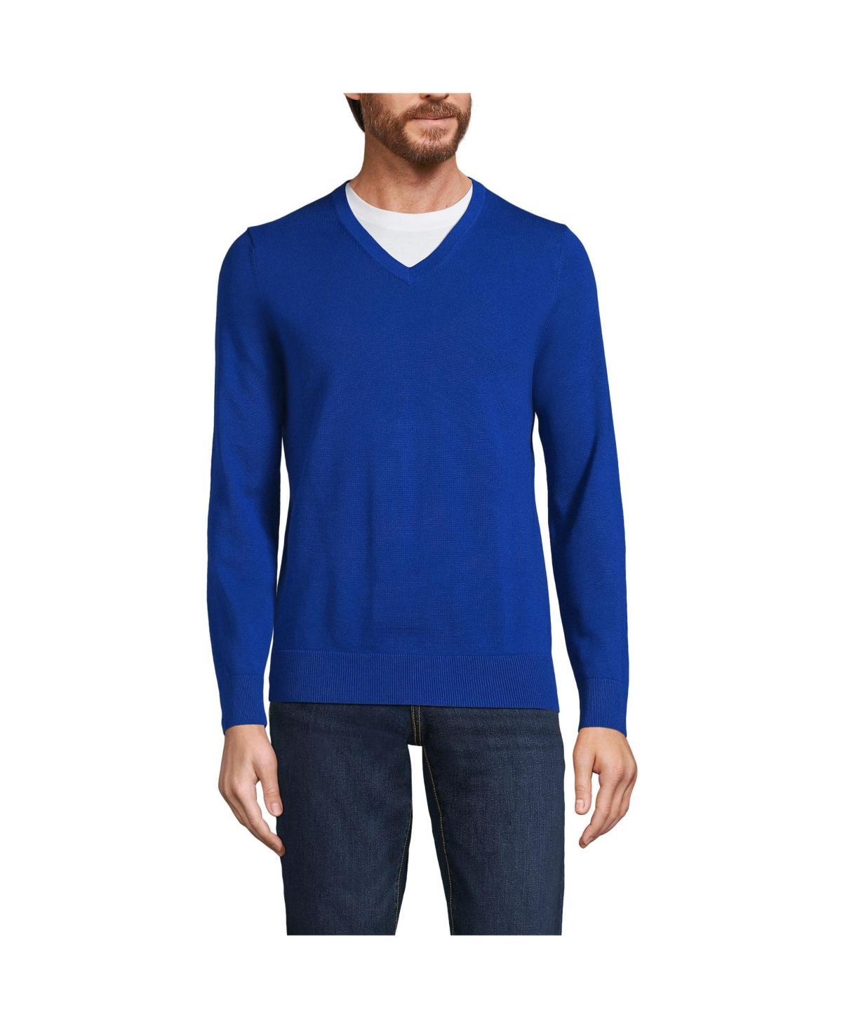 Men's Lands' End Fine Gauge Cotton V-Neck Sweater, Size: Small, Radiant Blue Product Image