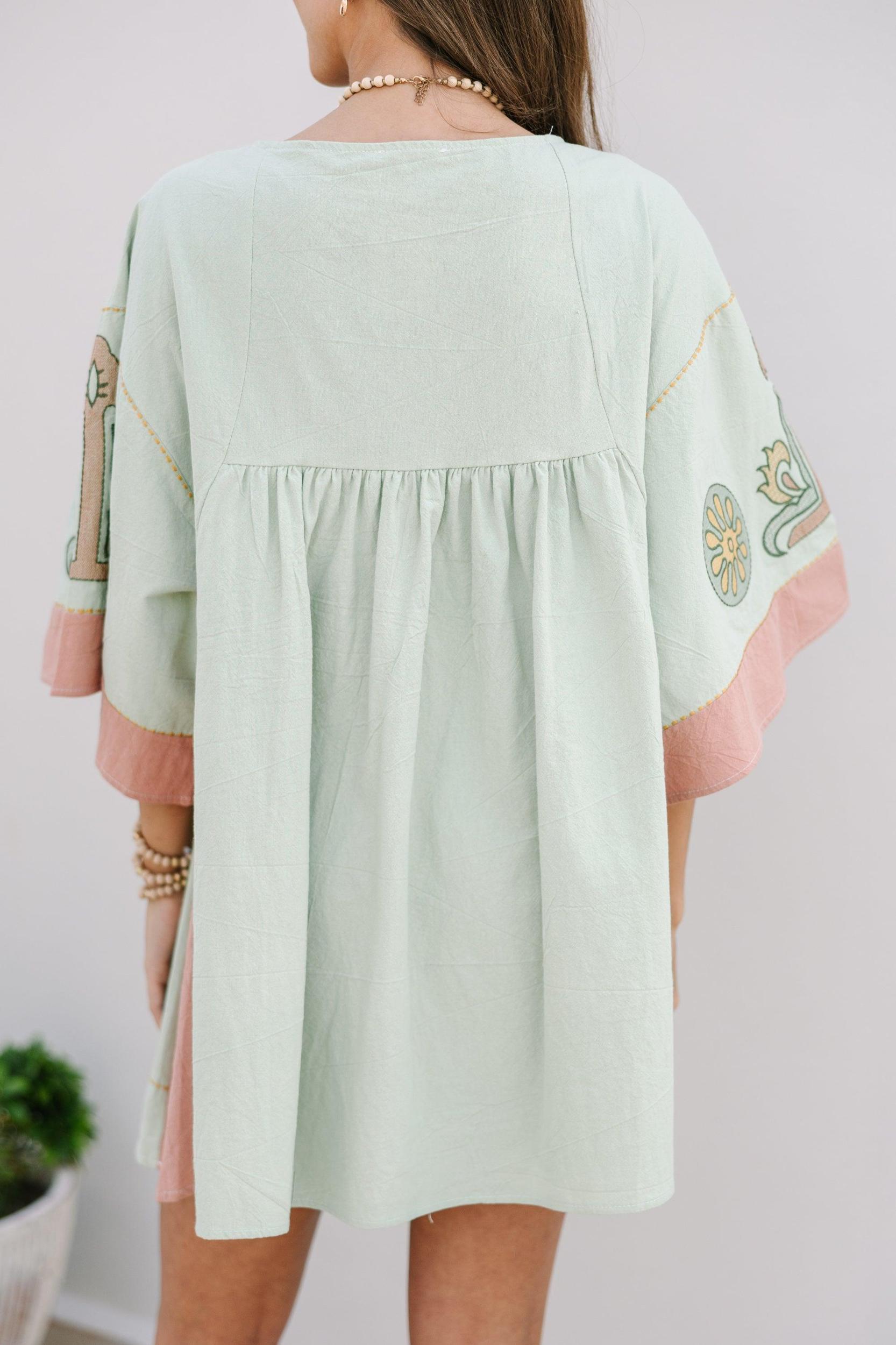 Just My Type Mint Green Floral Embroidery Babydoll Dress Female Product Image