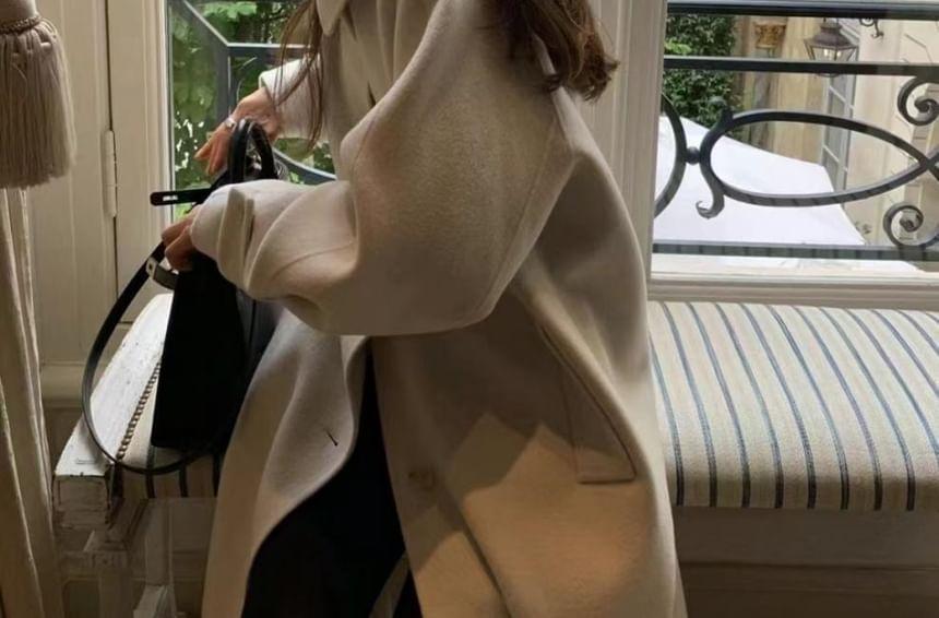 Collared Button-Up Plain Long Coat Product Image