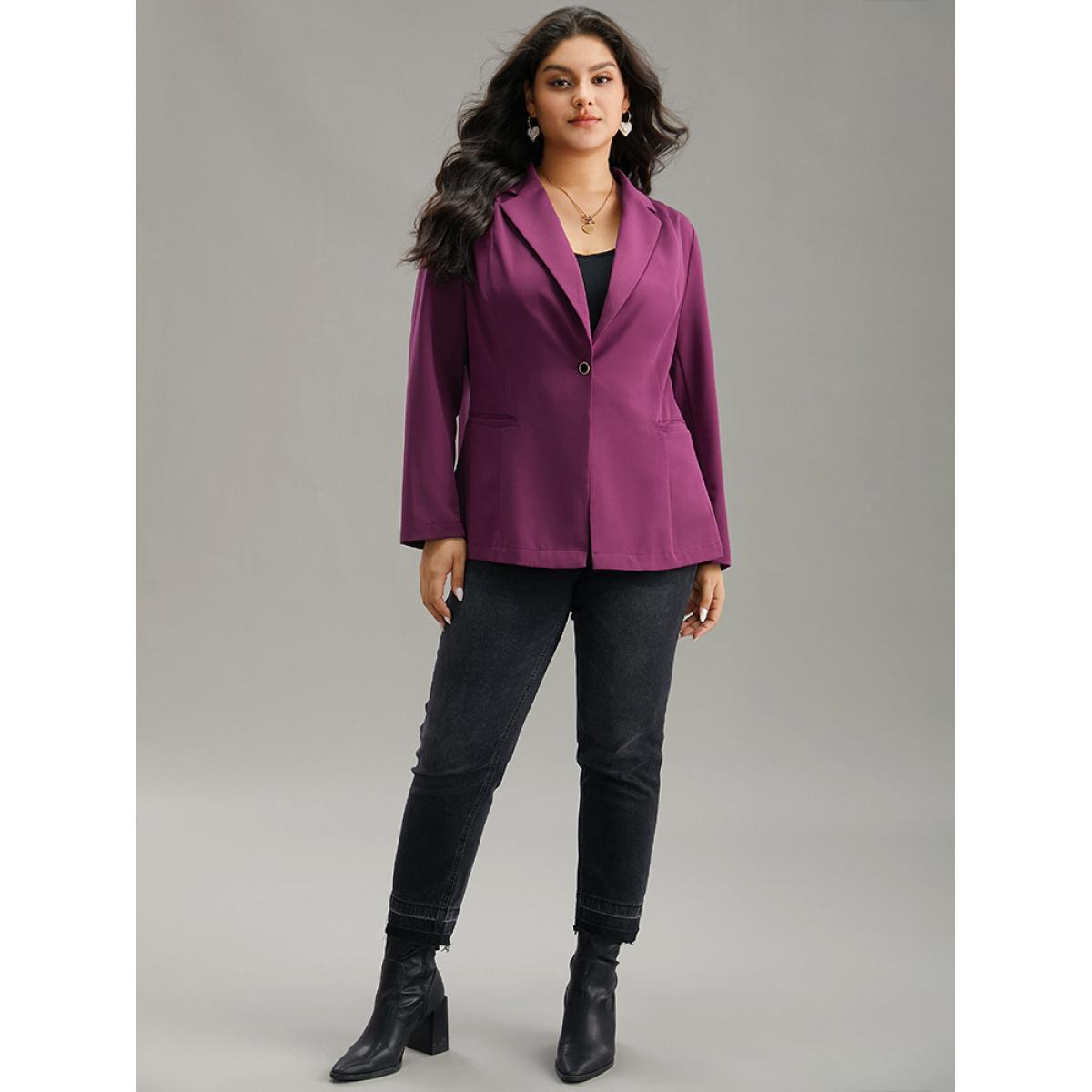 Plus Size Static-Free Plain Suit Collar Pocket Blazer RedViolet Women Work Plain Plain Sleeve Long Sleeve Suit Collar 12/L Pocket At the Office Blazers BloomChic Product Image