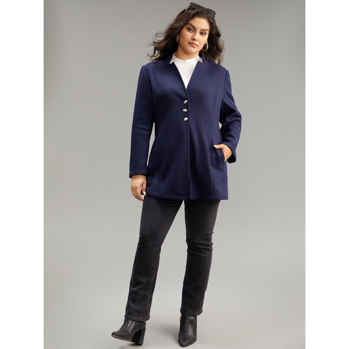 Plus Size Solid Button Up Pocket Jacket Women DarkBlue Casual Plain Ladies Dailywear Winter Coats BloomChic 18-20/2X Product Image