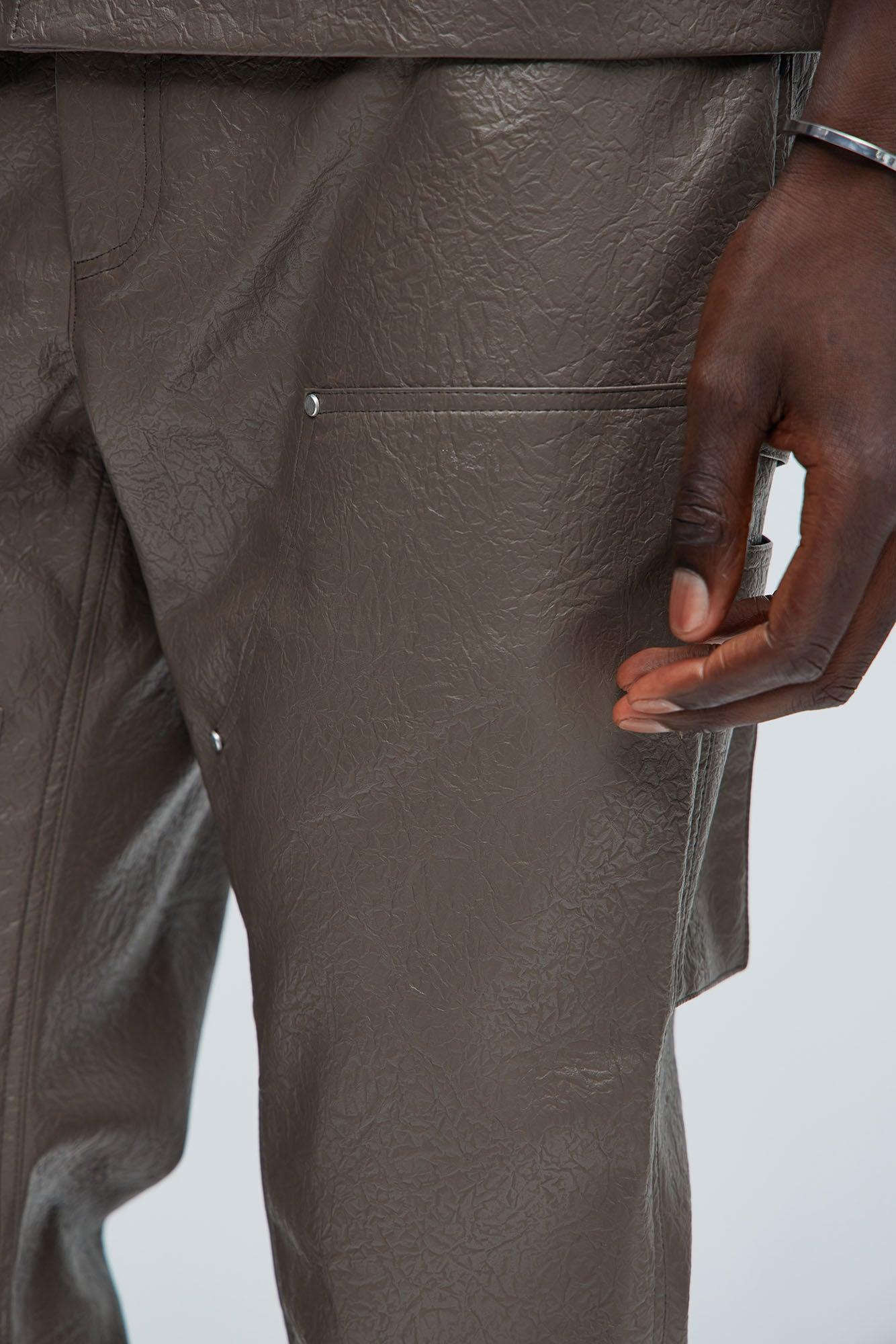 Riker Faux Leather Carpenter Flare Pants - Brown Product Image