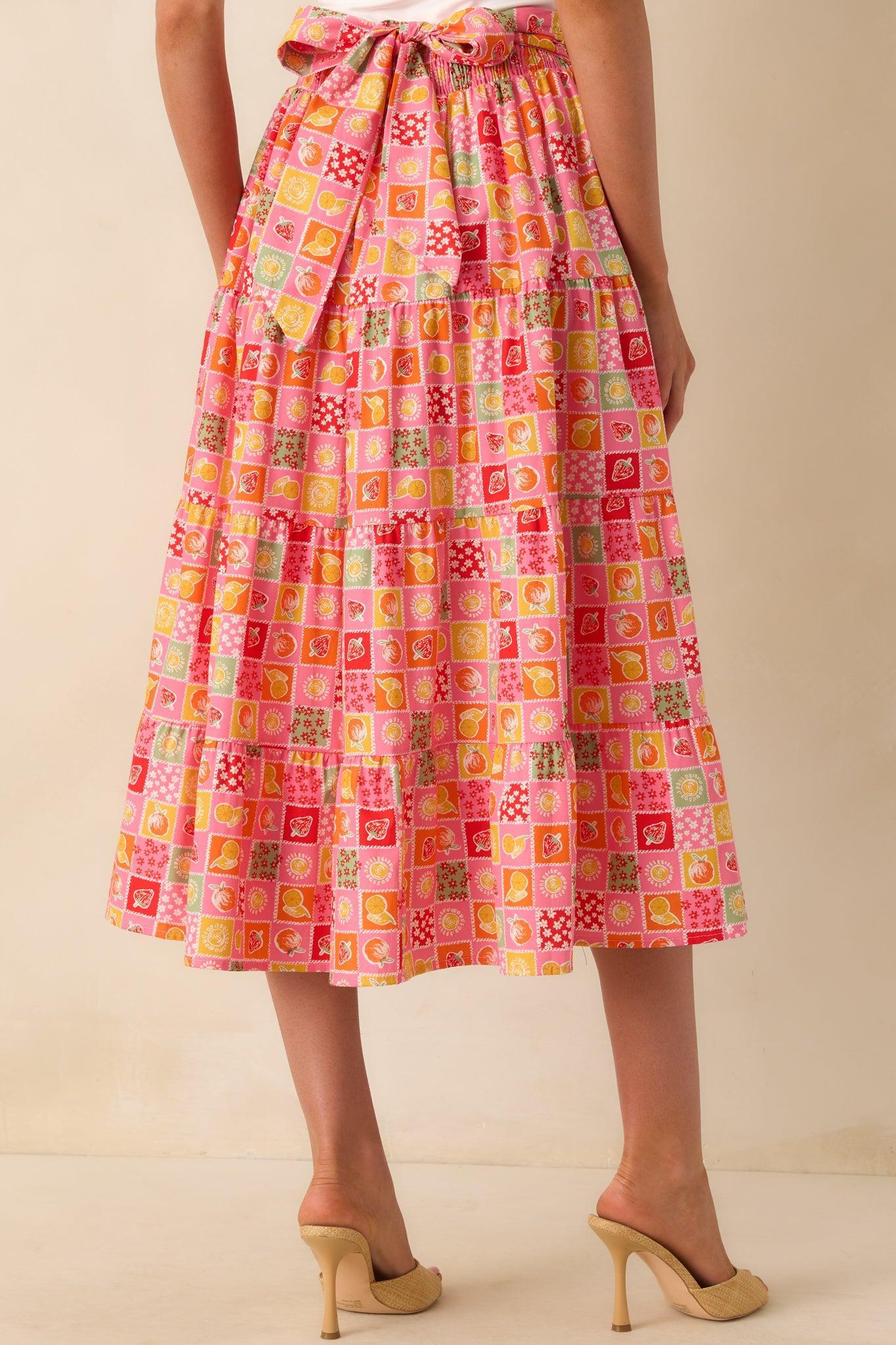 Looks Just Right Pink Multi Patchwork Print Midi Skirt Product Image