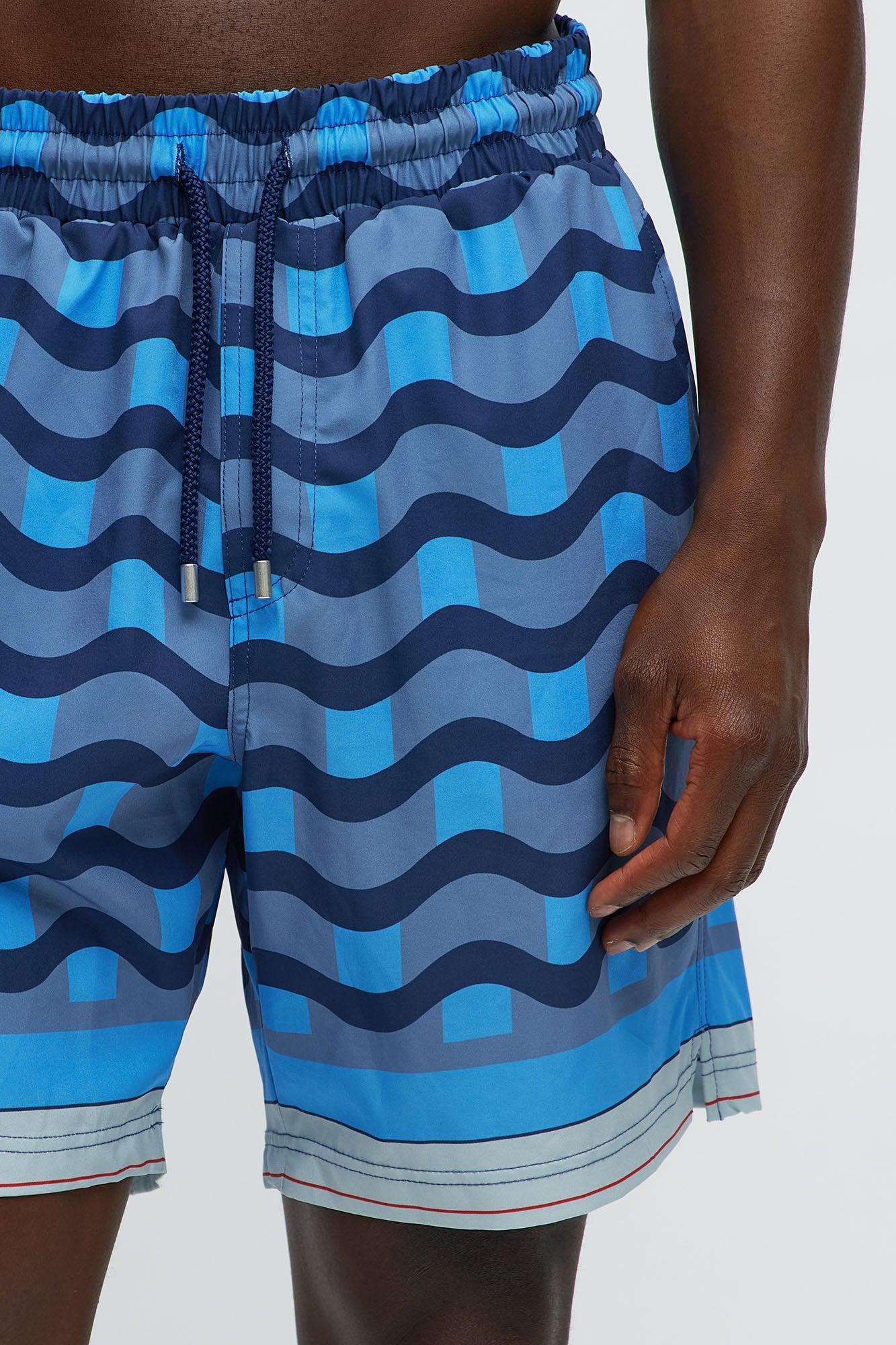 Sculpted Waves Printed Swim Classic Trunk - Blue Product Image