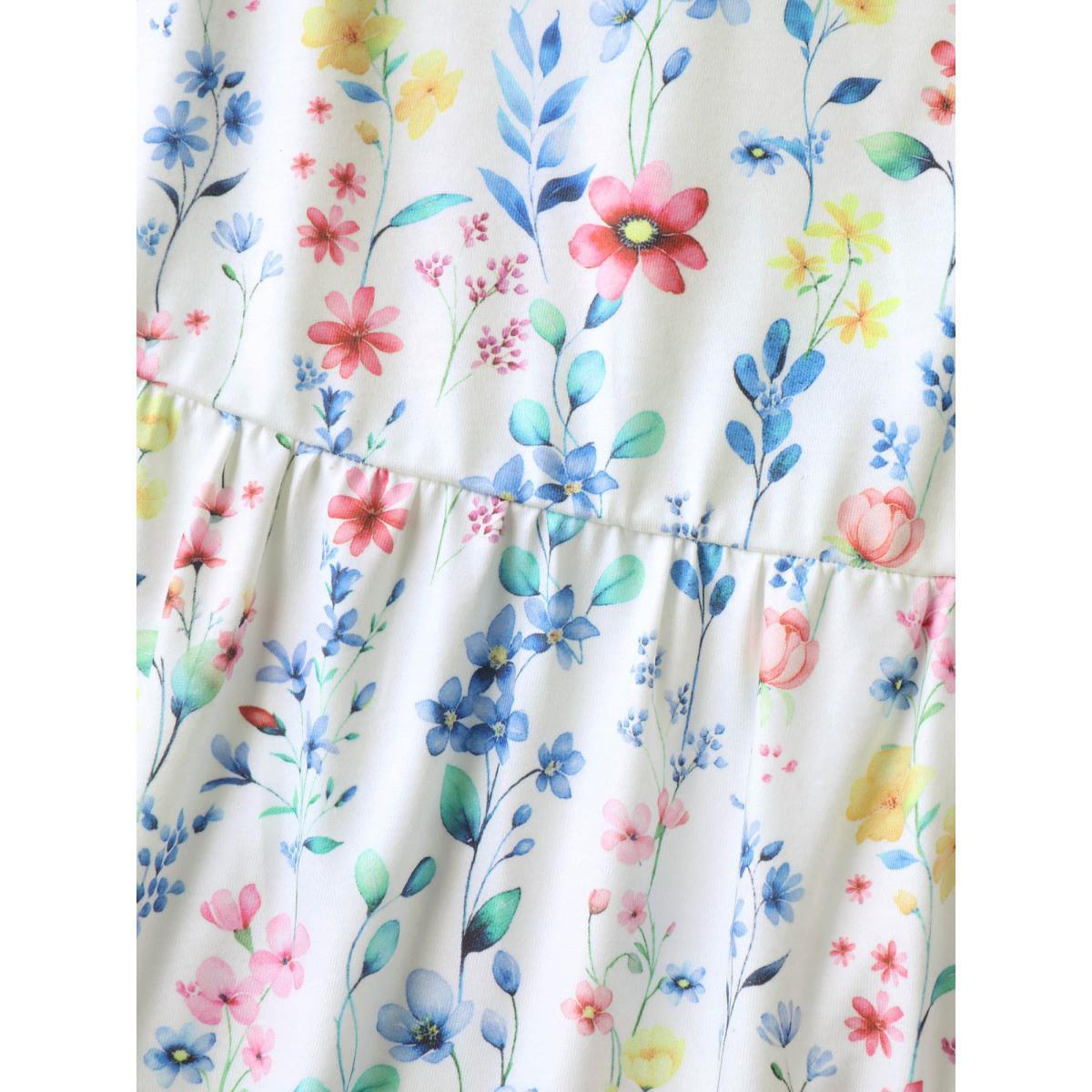 Plus Size Floral Print Stretchy Colorful Babydoll Top Women WhiteSmoke Gathered Round Neck Everyday-Casual Tank Tops Camis BloomChic 18-20/2X Product Image