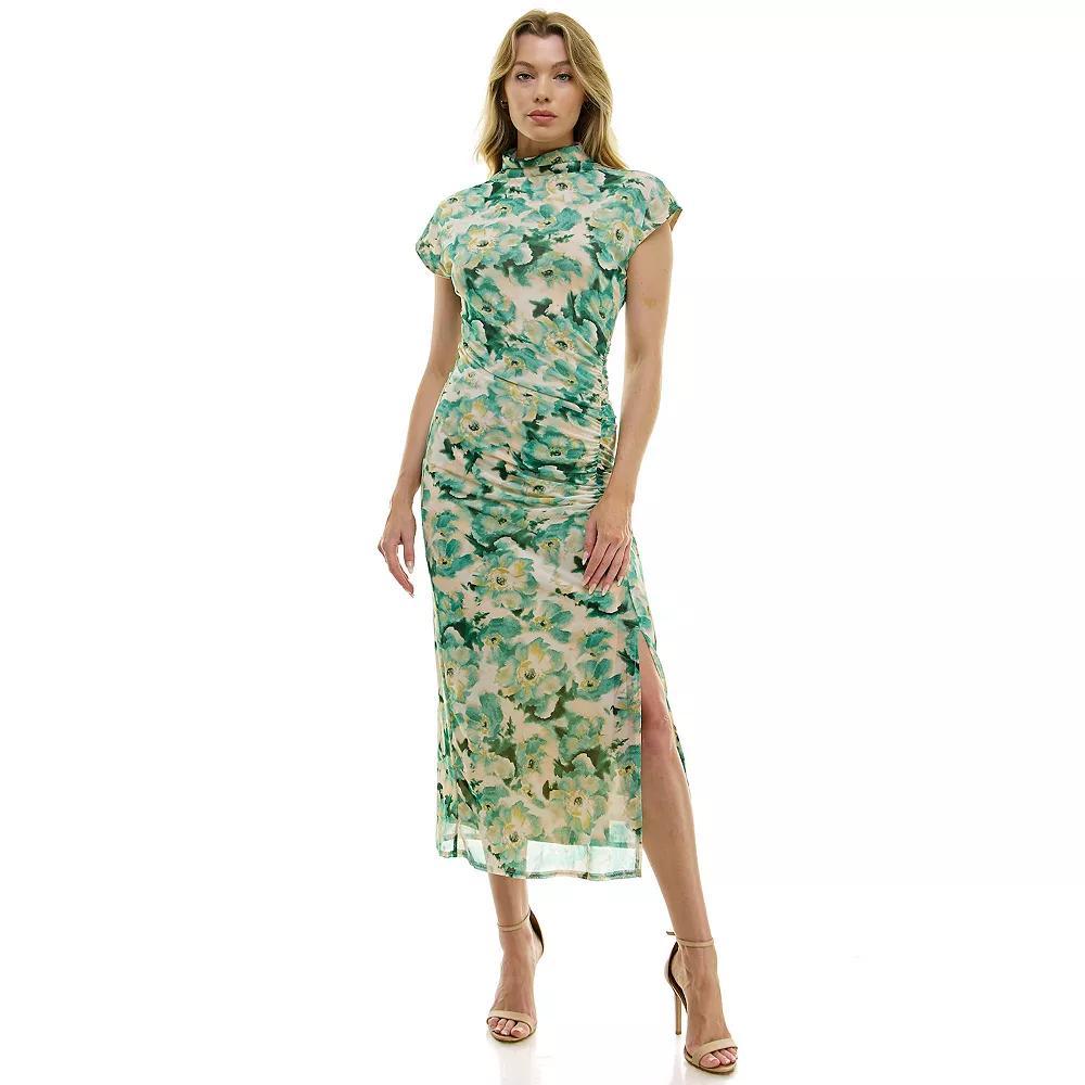 Women's Luxology Mesh Mockneck Midi Dress, Size: Large, Jade Yellow Cream Product Image