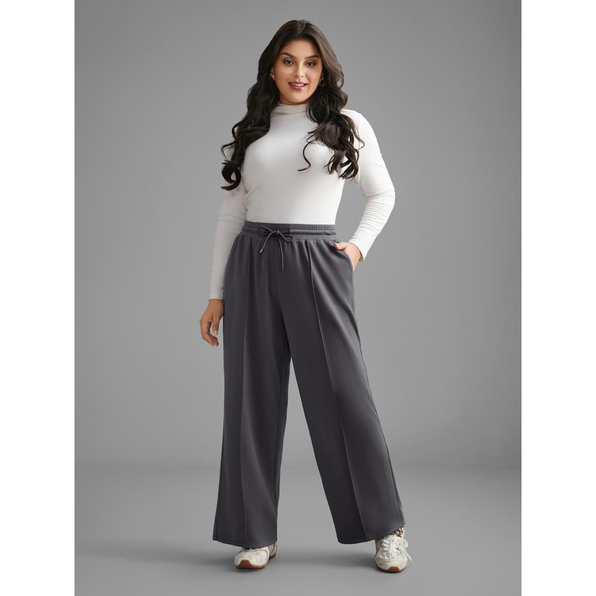 Plus Size Supersoft Essentials Solid Drawstring Pants Women DimGray Casual Loose Mid Rise Everyday Pants BloomChic 18-20/2X Product Image
