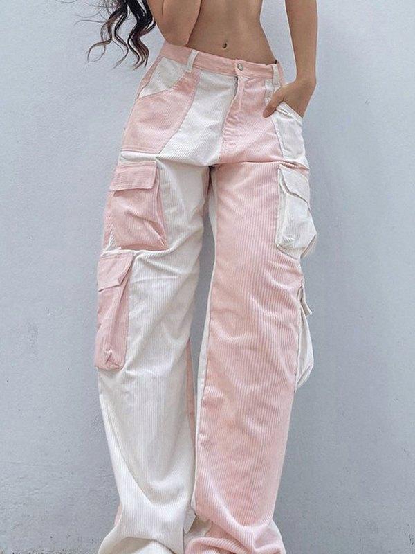 Patchwork Corduroy Cargo Pants Product Image
