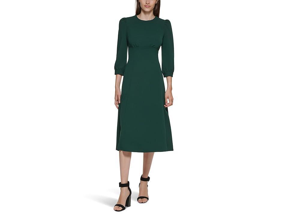 Calvin Klein Scuba Crepe 3/4 Sleeve Puff Sleeve Midi (Aubergine) Women's Dress Product Image