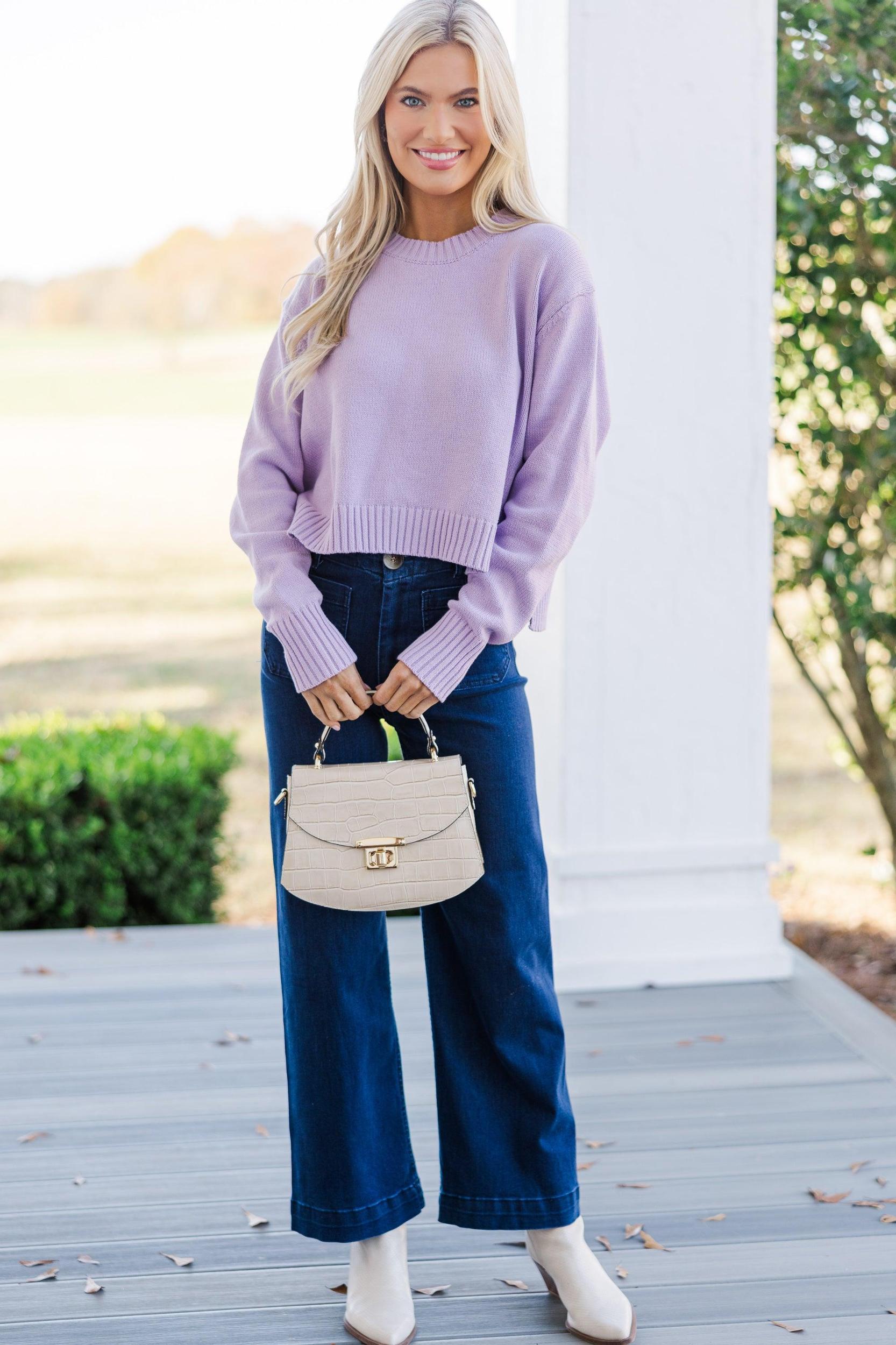 Lucky You Lavender Purple Cropped Sweater Female Product Image