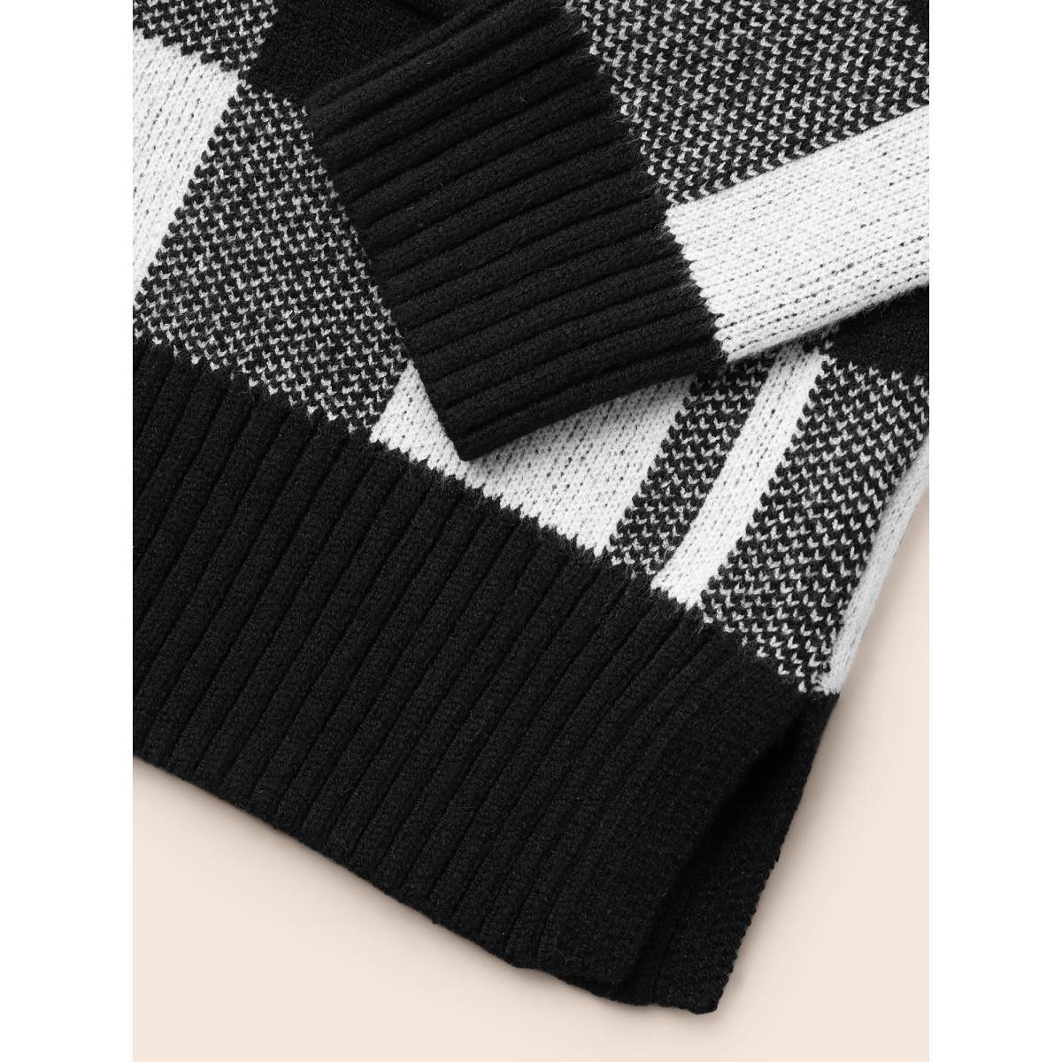 Plus Size Kimono Collar Plaid Slit Hem Cardigan Black Women Casual Loose Long Sleeve Everyday Cardigans BloomChic 26/4X Product Image