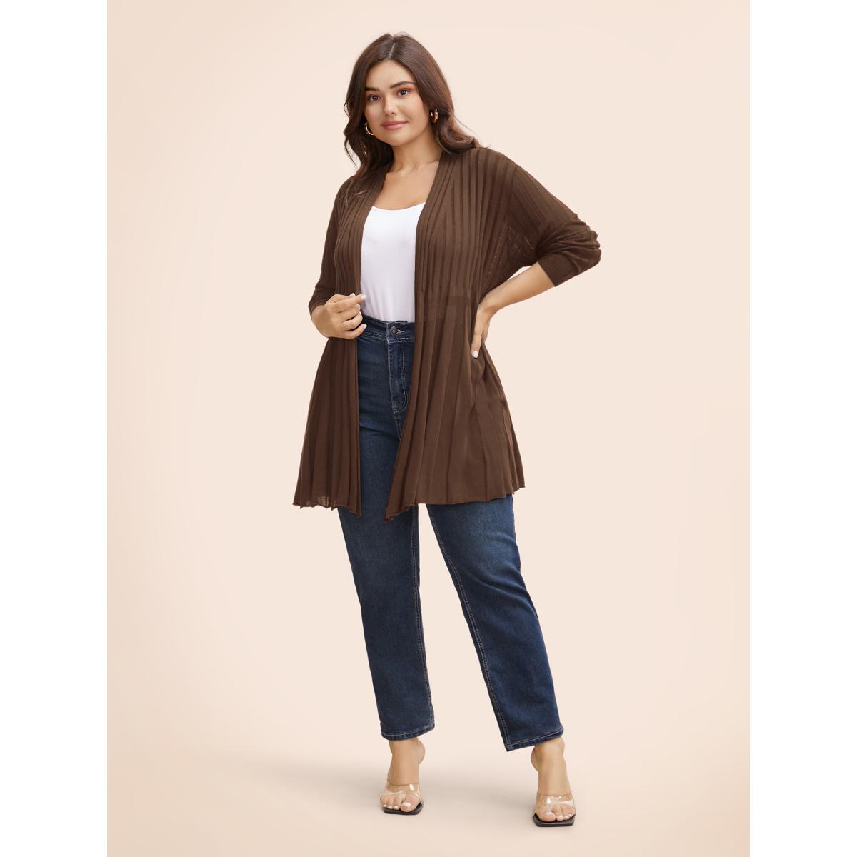 Plus Size Plain Textured Kimono Collar Cardigan Aegean Women Casual Loose Long Sleeve Everyday Cardigans BloomChic 14-16/1X Product Image