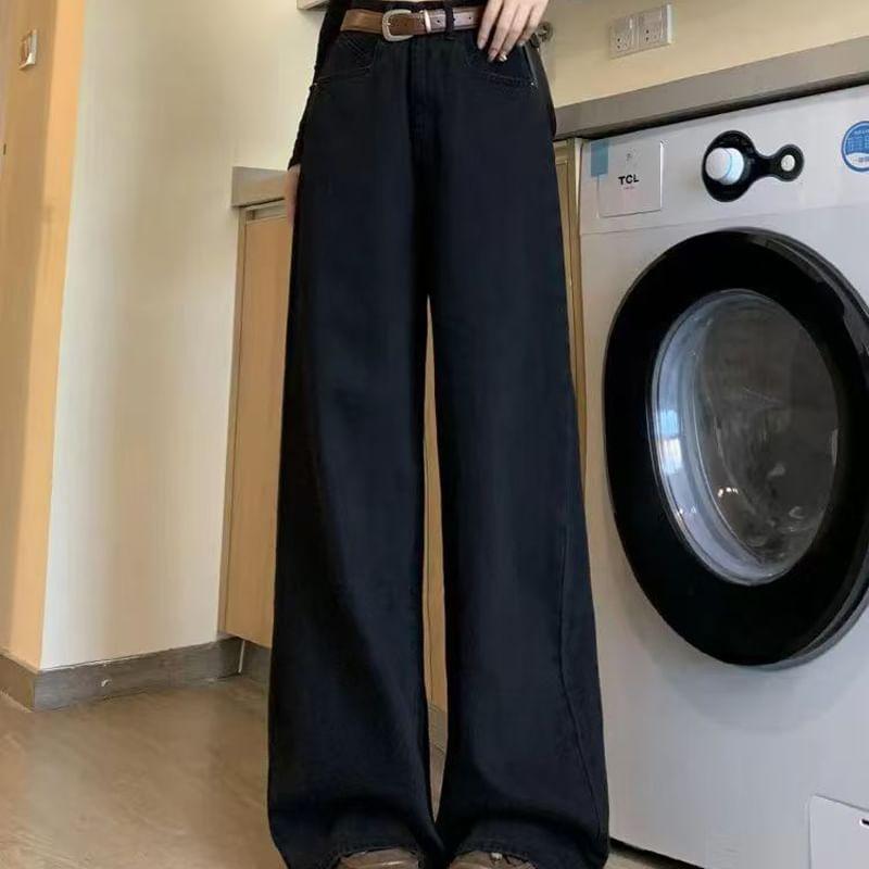 High Rise Plain Wide Leg Jeans Product Image