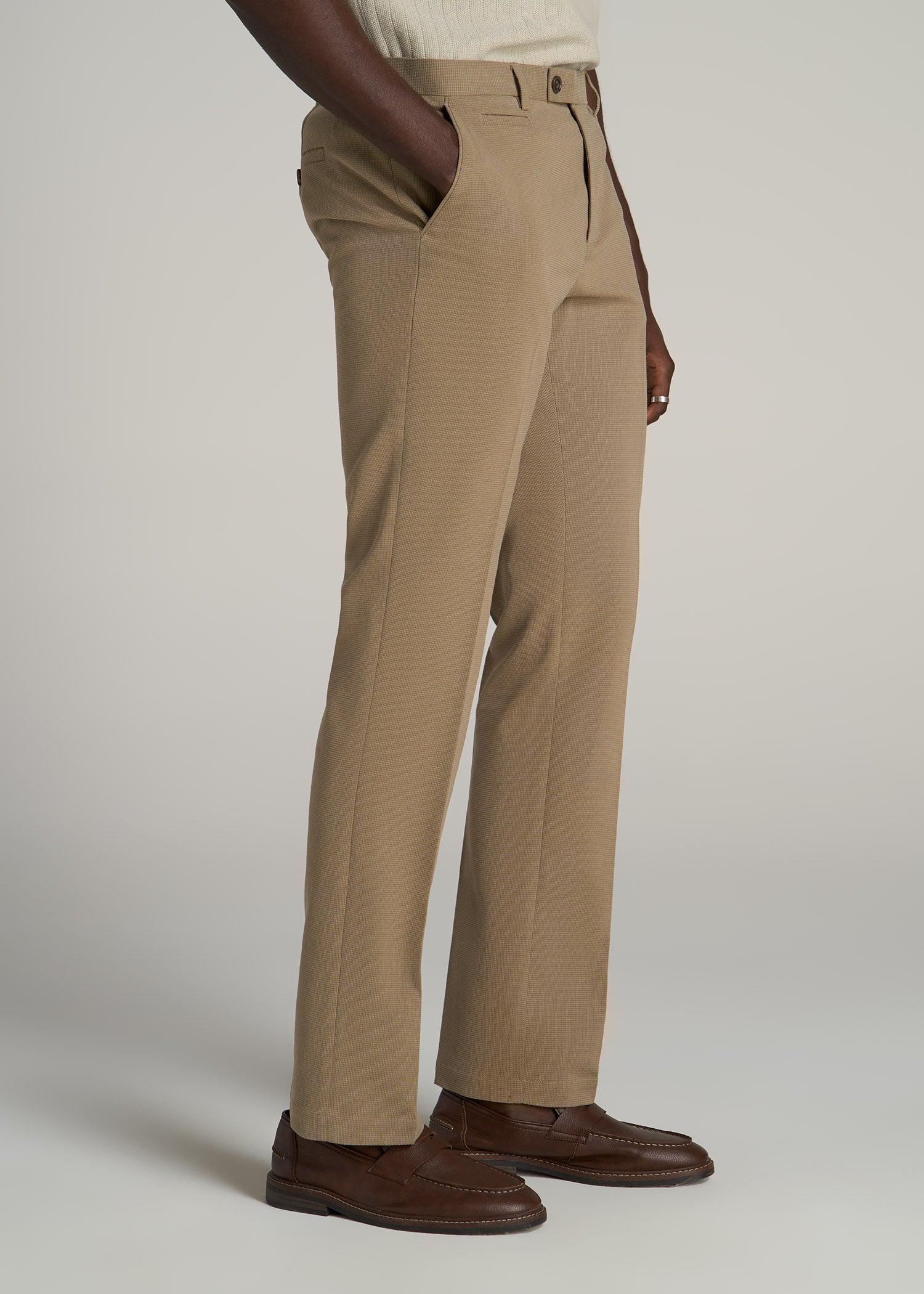 Textured Garment Washed Stretch Cotton Suit Pants for Tall Men in Desert Khaki Product Image