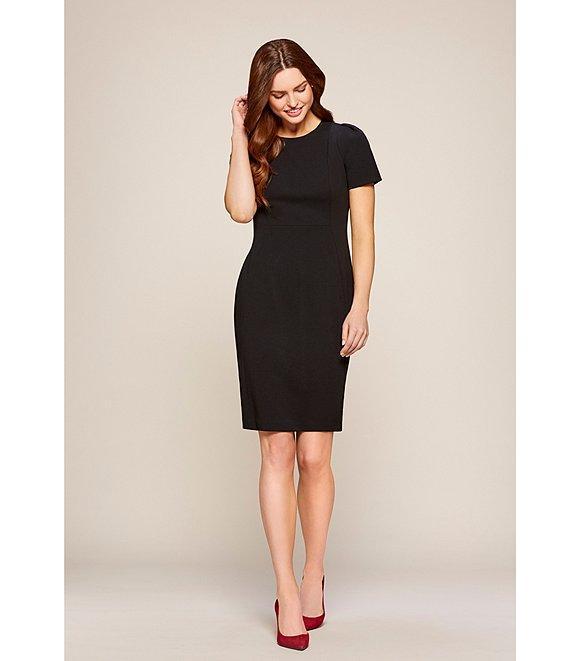 Calvin Klein Short Pleated Sleeve Crew Neck Sheath Dress Product Image