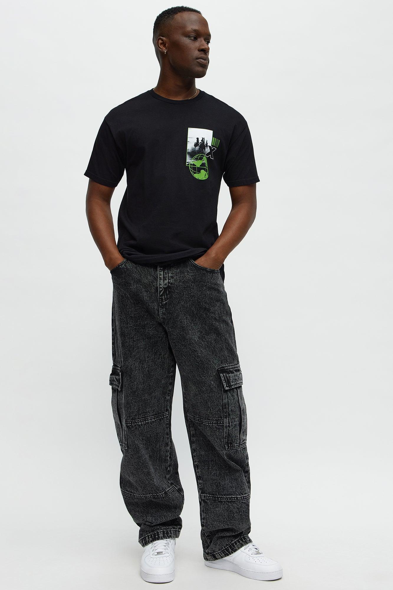 Baggy Minor Panel Cargo Jeans - Black Wash Product Image