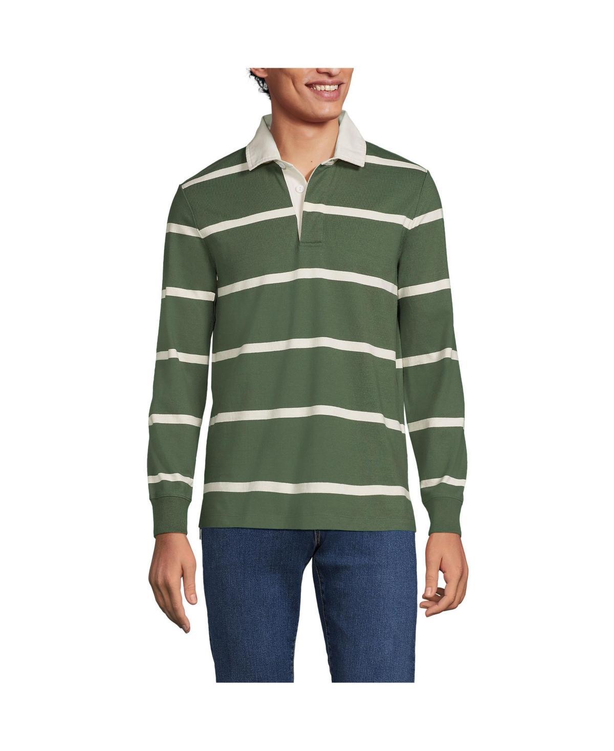Men's Lands' End Striped Rugby Shirt, Size: Small, Almond Green Product Image