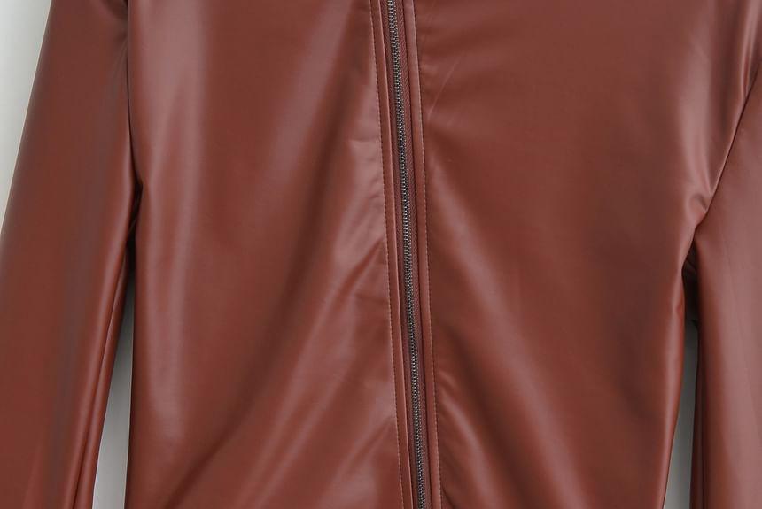 Faux Leather Asymmetrical Zip Jacket Product Image