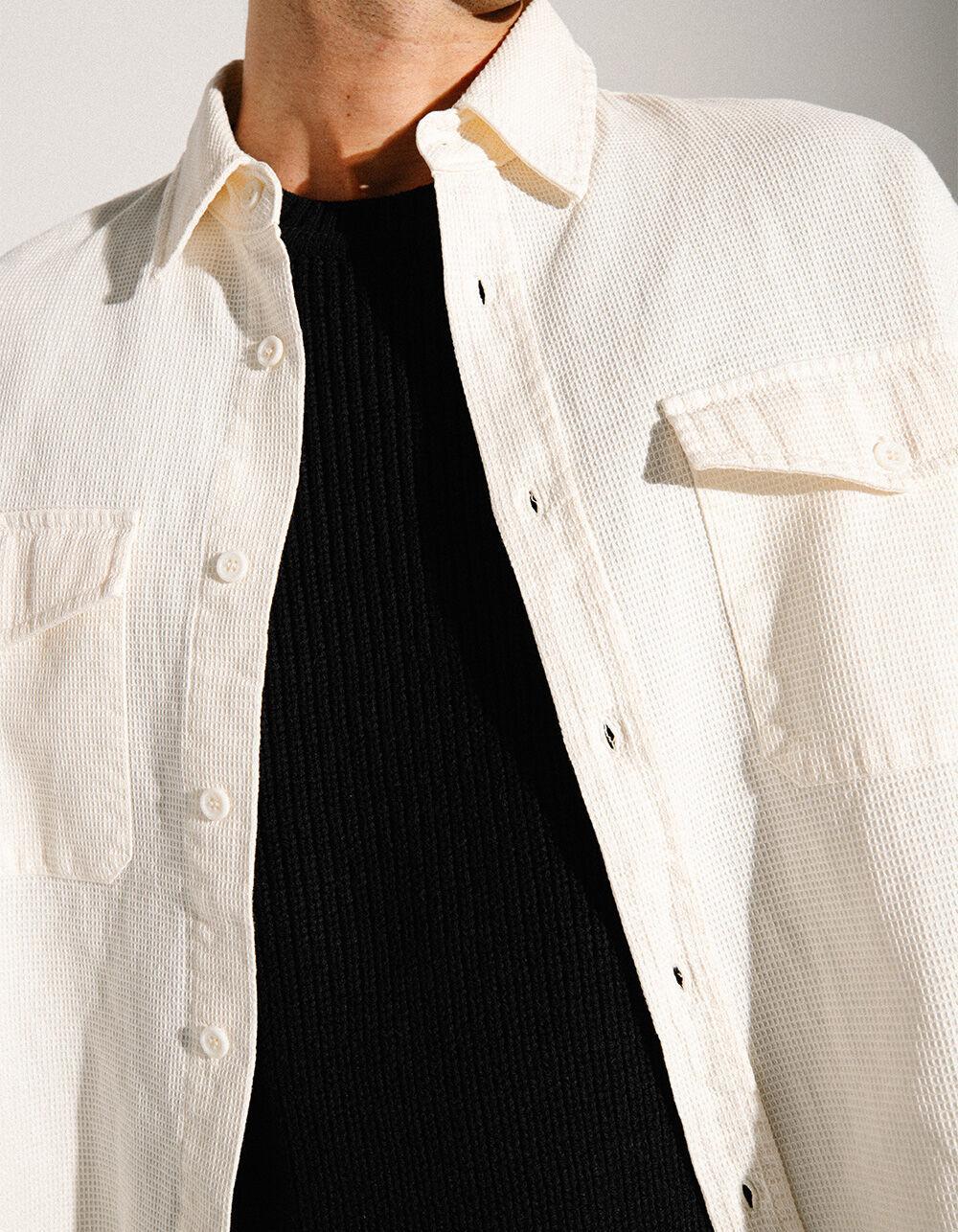 RSQ Mens Waffle Oversized Long Sleeve Button Up Shirt - OFF WHITE Product Image