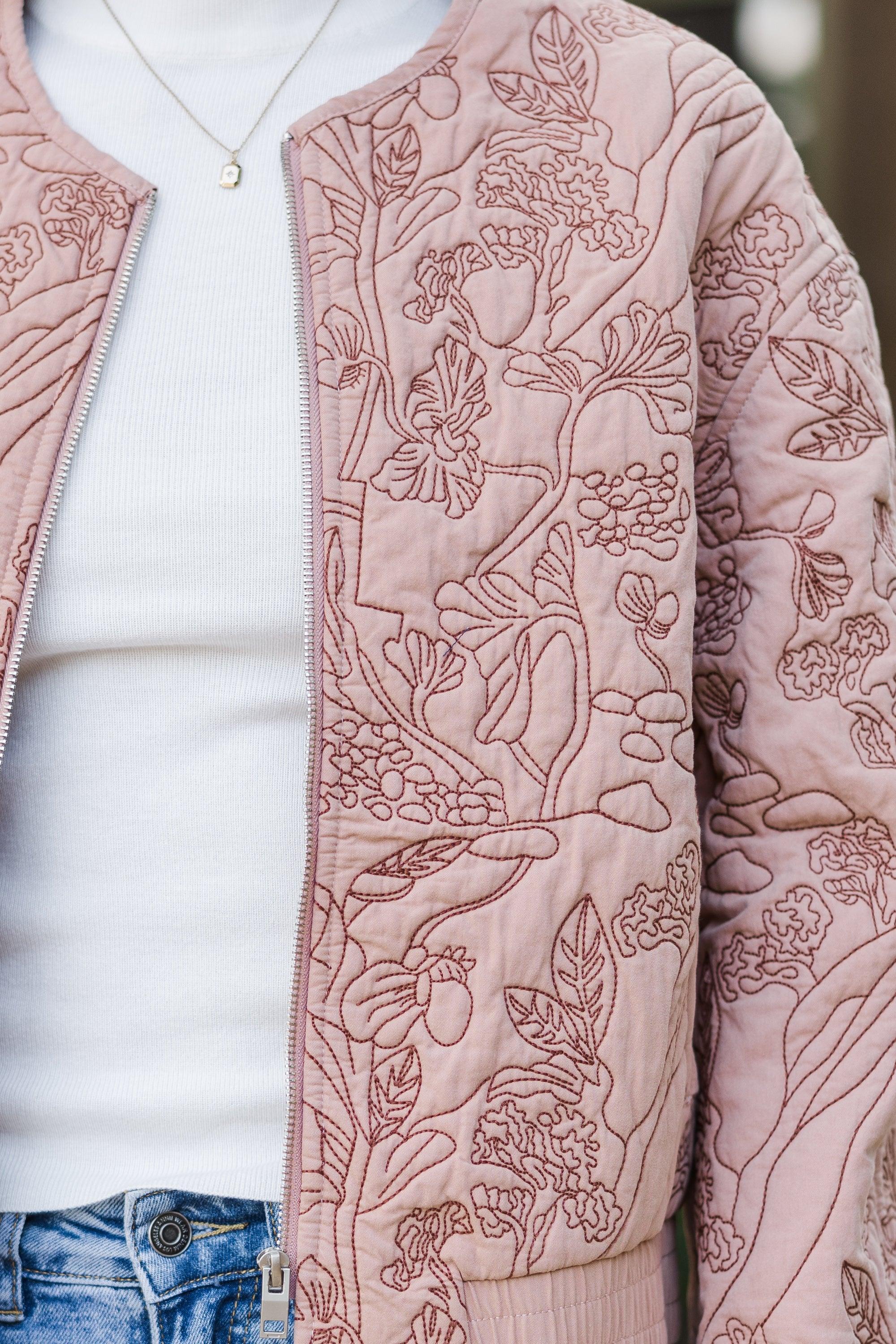 All Your Best Rose Pink Embroidered Bomber Jacket Female Product Image