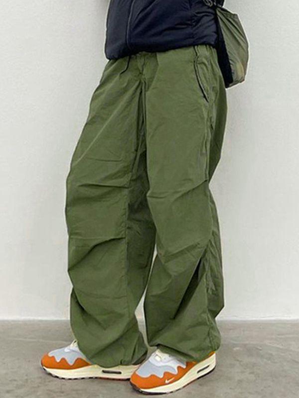 Size Friendly Drawstring Parachute Cargo Pants Product Image