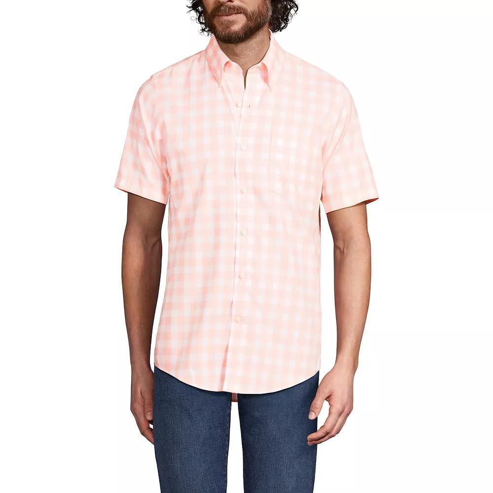 Big & Tall Lands' End No-Iron Button-Down Shirt, Men's, Size: Large Tall, Rain Blue Windowpane Product Image