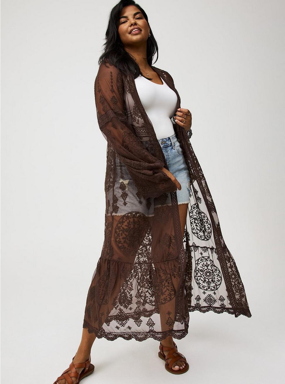 Embroidered Lace Mesh Kimono Product Image
