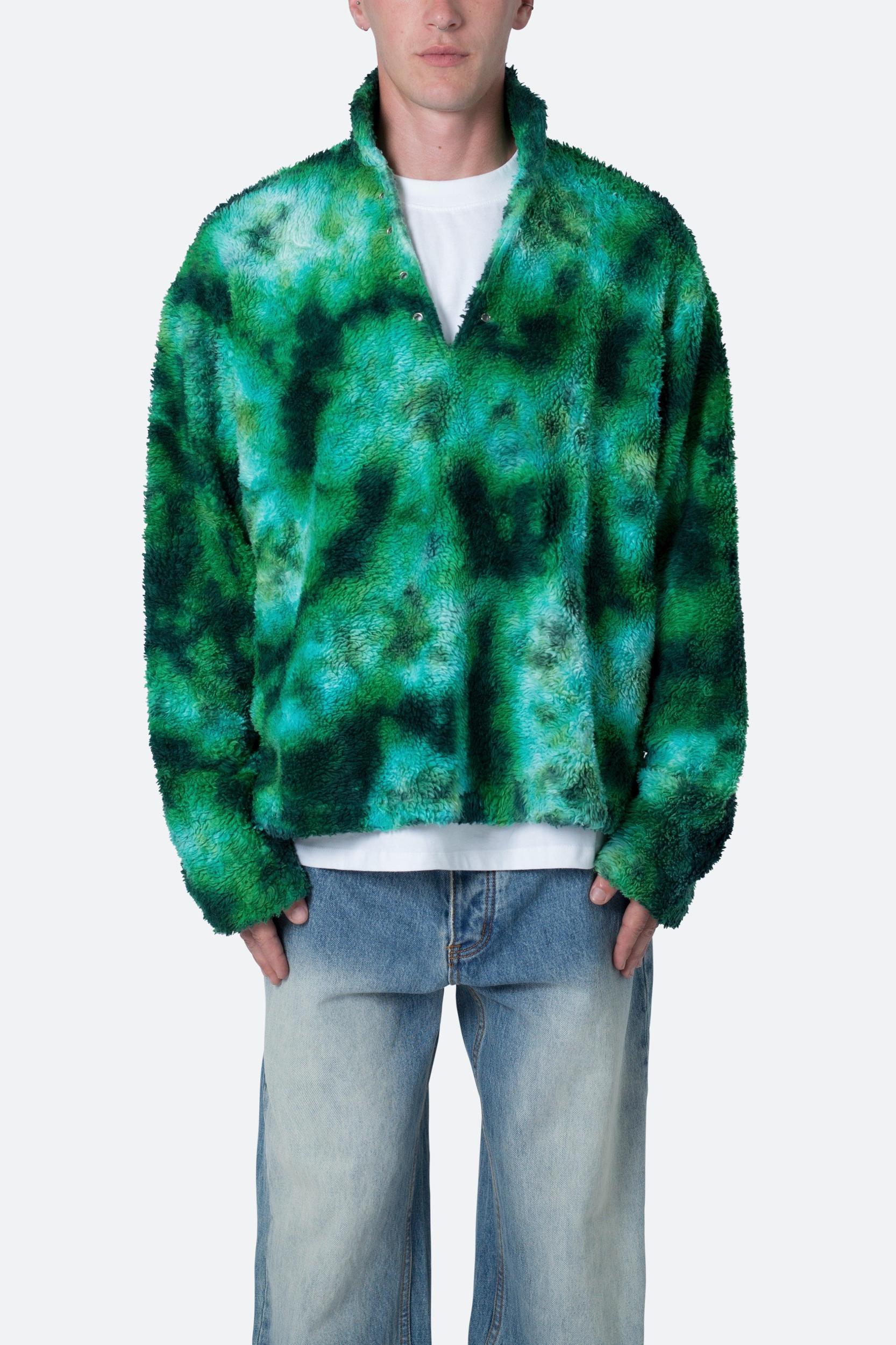 Tie Dye Sherpa Pullover Sweater - Green Product Image