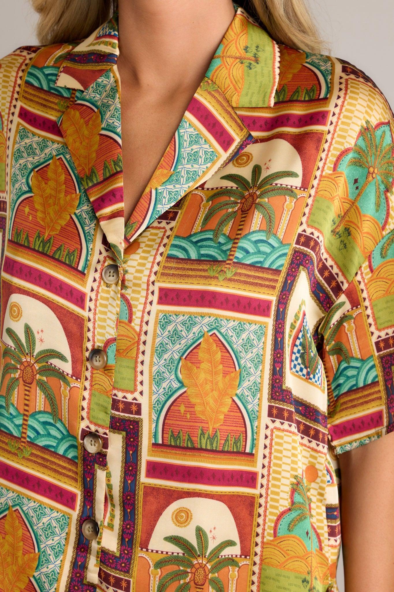 Exotic Escape Tropical Print Multi Button Front Top Product Image