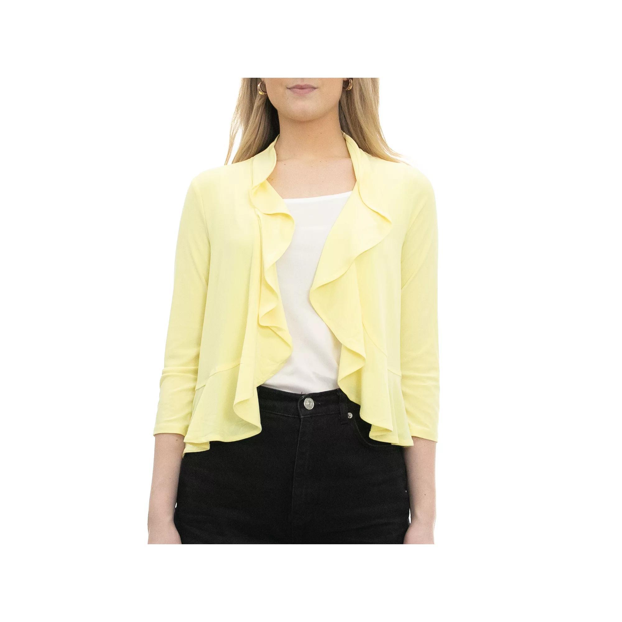 Women's Nina Leonard Chiffon-Back Ruffle Bolero, Size: Small, Yellow Zest Product Image