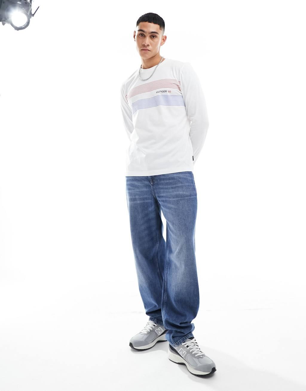 Tommy Hilfiger chest hilfiger 85 long sleeve t-shirt in white Product Image