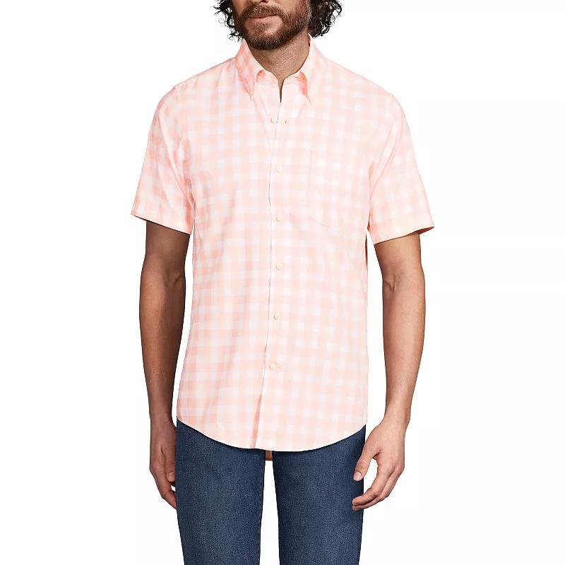 Big & Tall Lands' End No-Iron Button-Down Shirt, Men's, Size: Large Tall, Rain Blue Windowpane Product Image