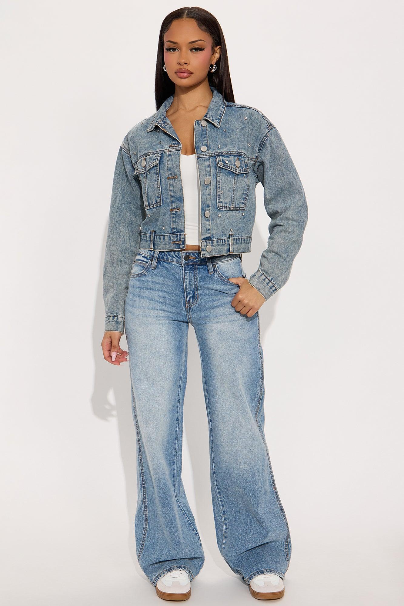 Watch Me Shine Embellished Denim Jacket - Medium Wash Product Image