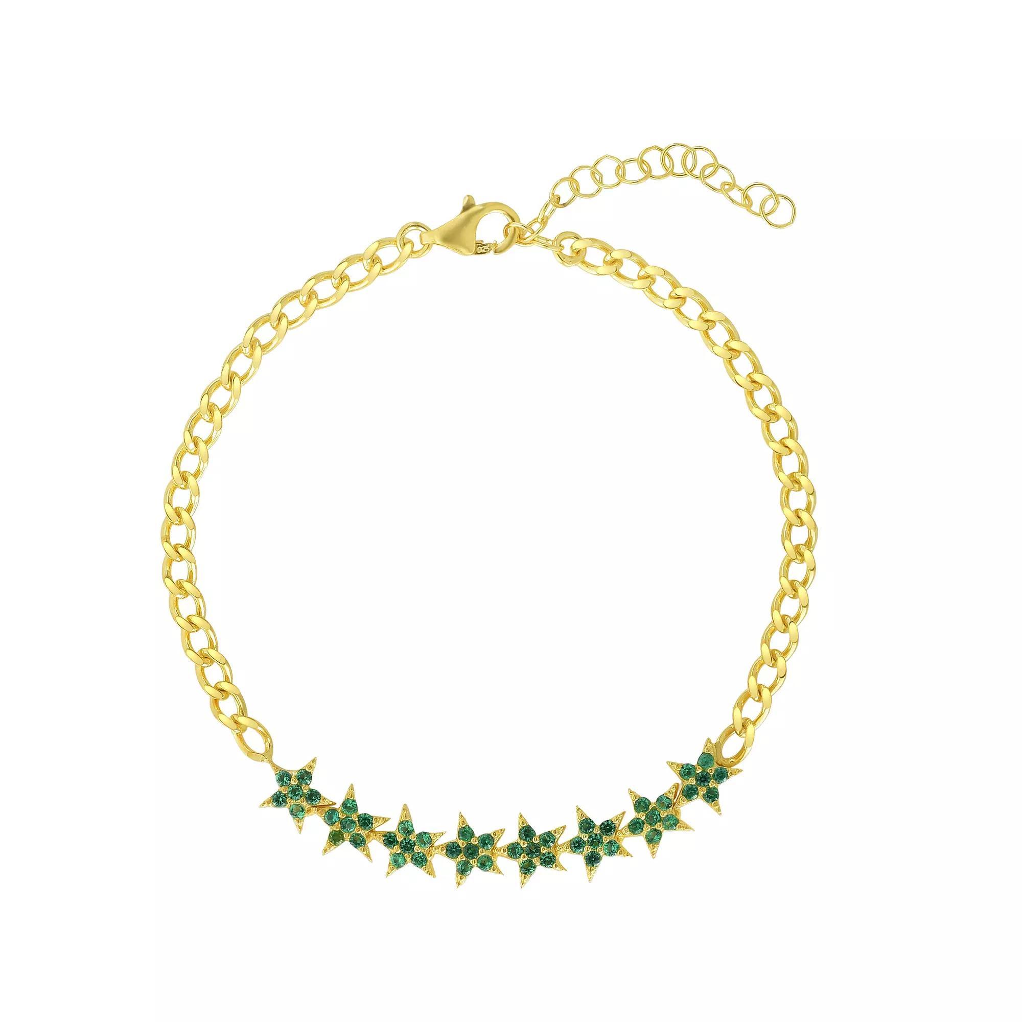Sunkissed Sterling 14k Gold Over Silver Cubic Zirconia Flower Bracelet, Women's, Size: 7", Gold Tone Green Product Image