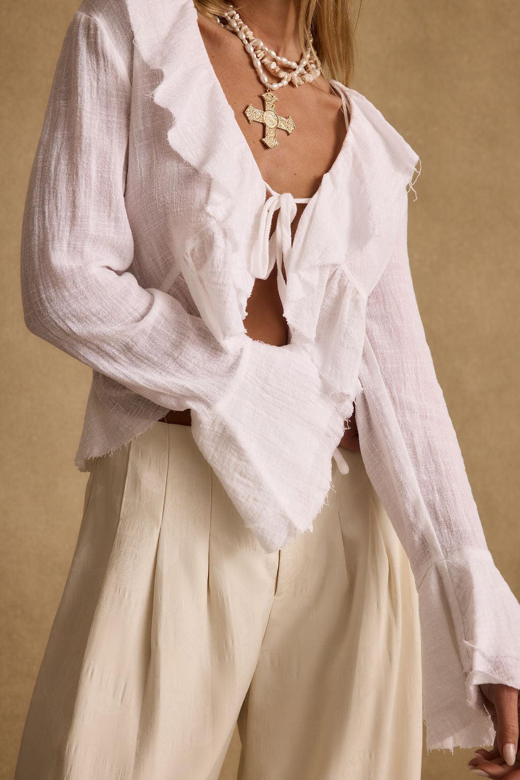 Guilliana White Ruffle Blouse Product Image