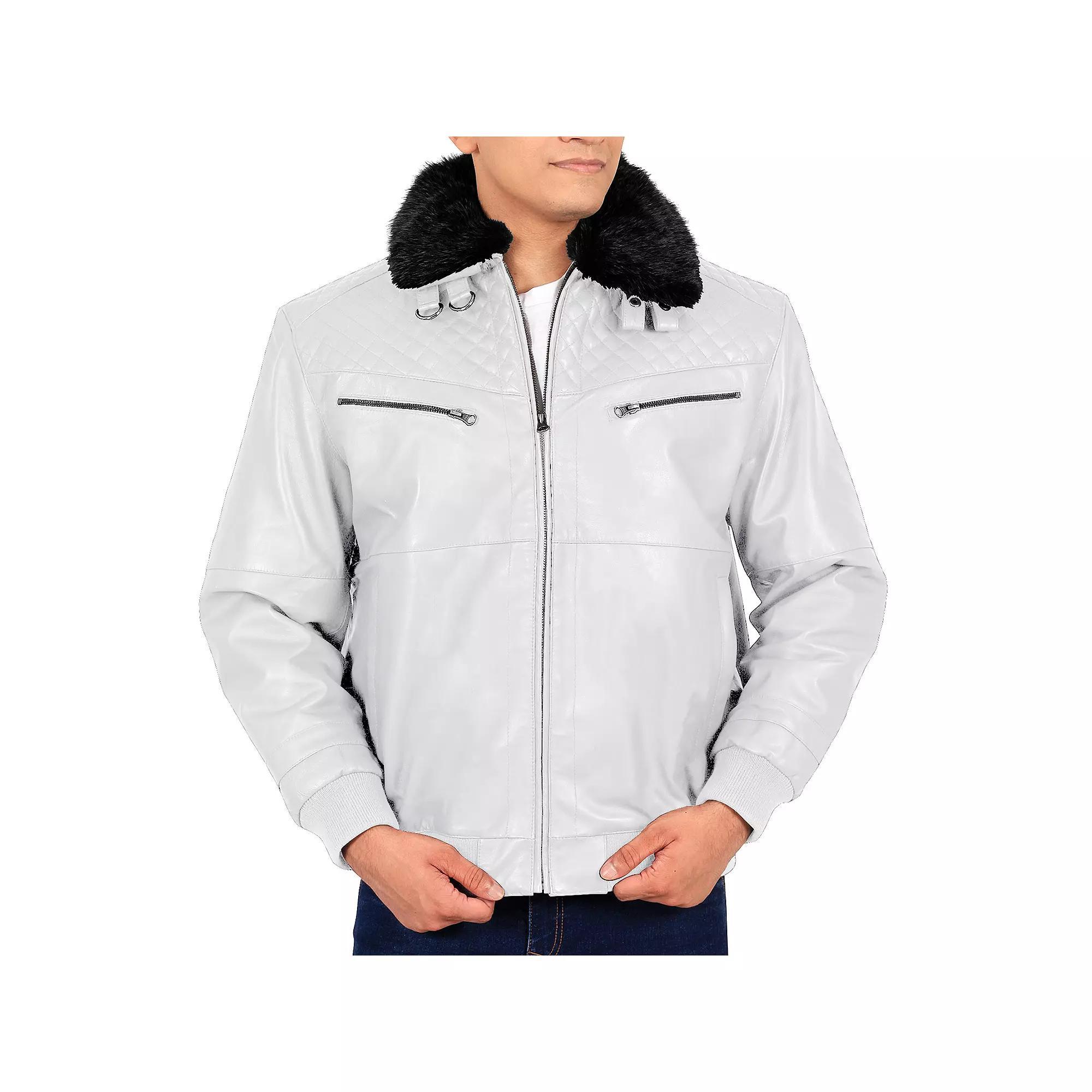 Men's Franchise Ace Leather Bomber Jacket, Size: XXL, White Product Image