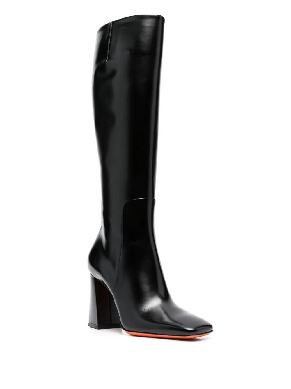 SANTONI 85mm Square-toe Leather Boots In Black Product Image