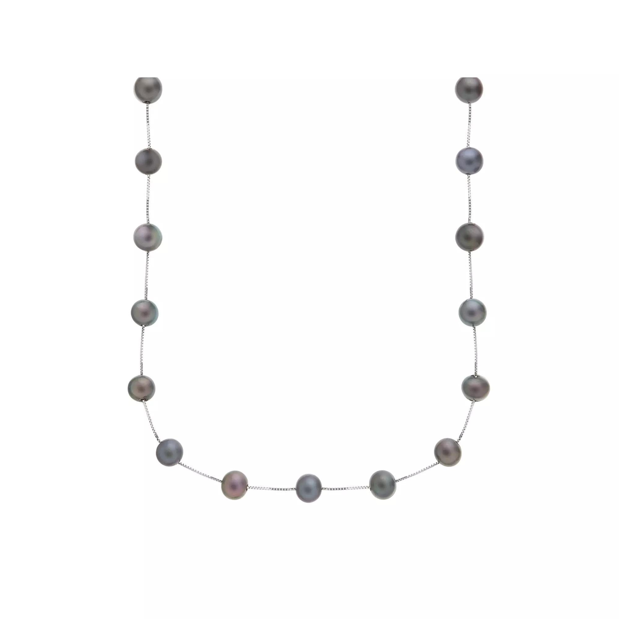 14k White Gold Dyed Freshwater Cultured Pearl Station Necklace, Womens Black Product Image